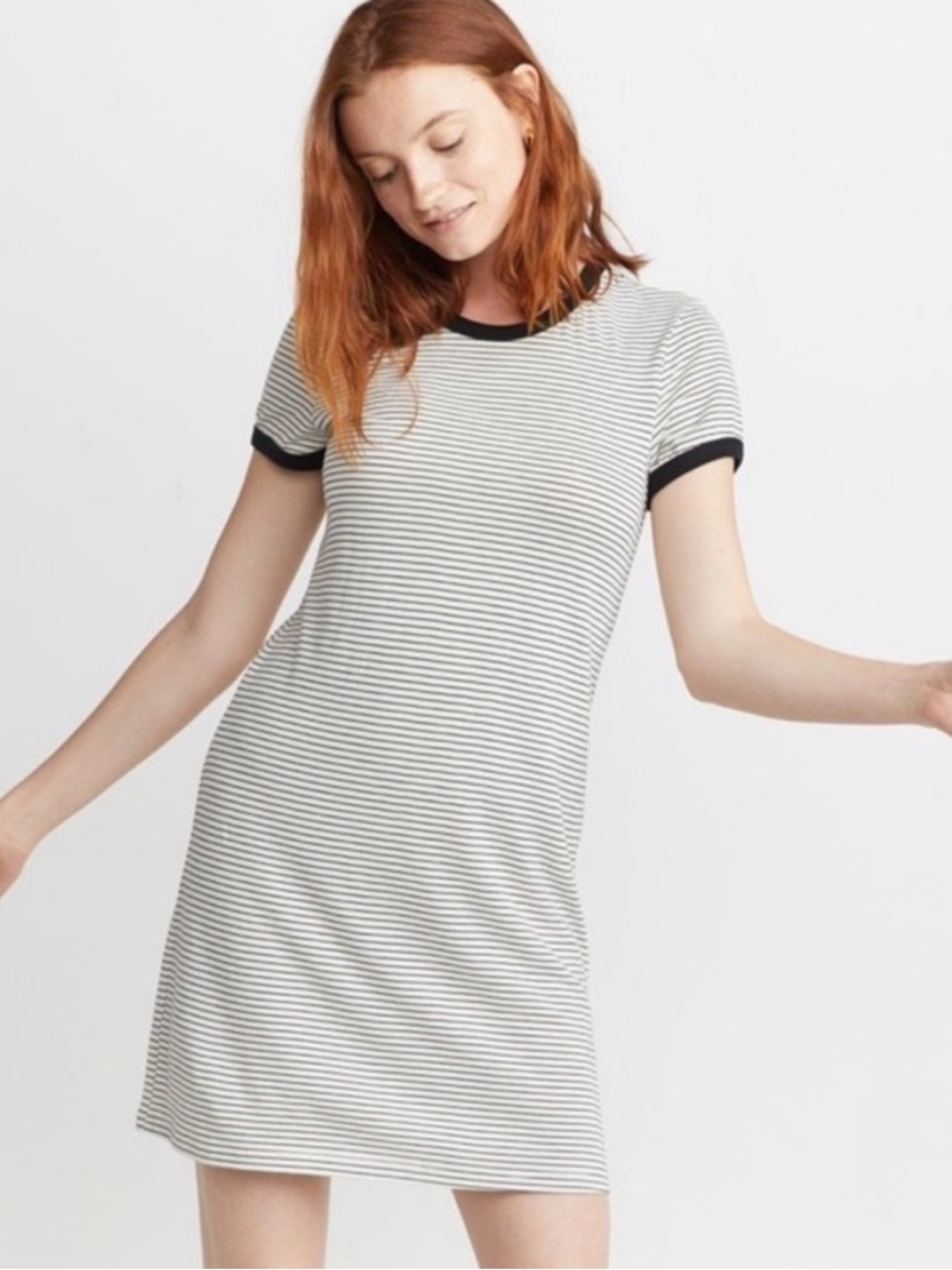 Marine Layer Black & White Reese Striped Stretchy Knee Length Shirt Dress